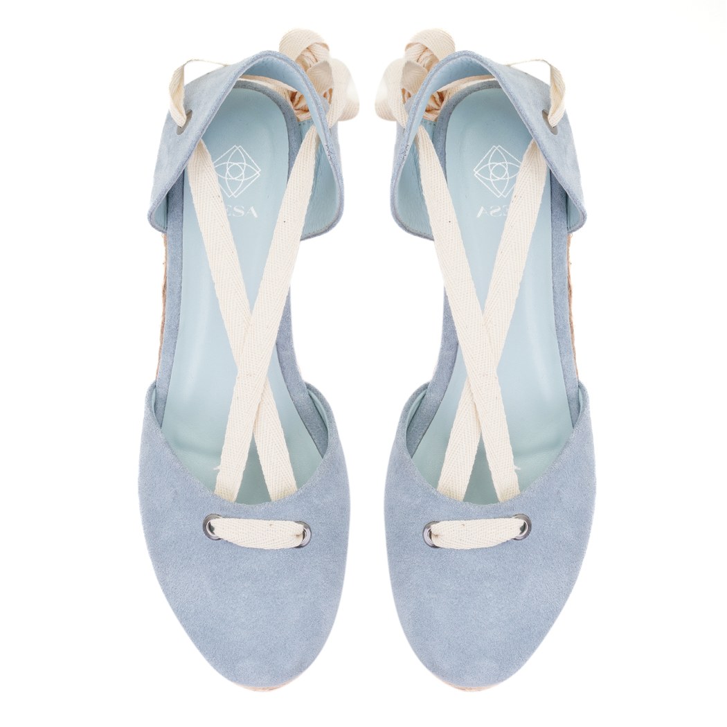 Kadın Mavi Dolgu Topuk Süet Espadril