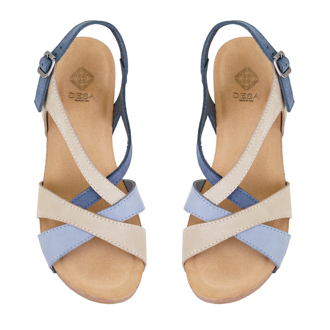 Kadın Mavi Dolgu Topuklu Deri Sandalet