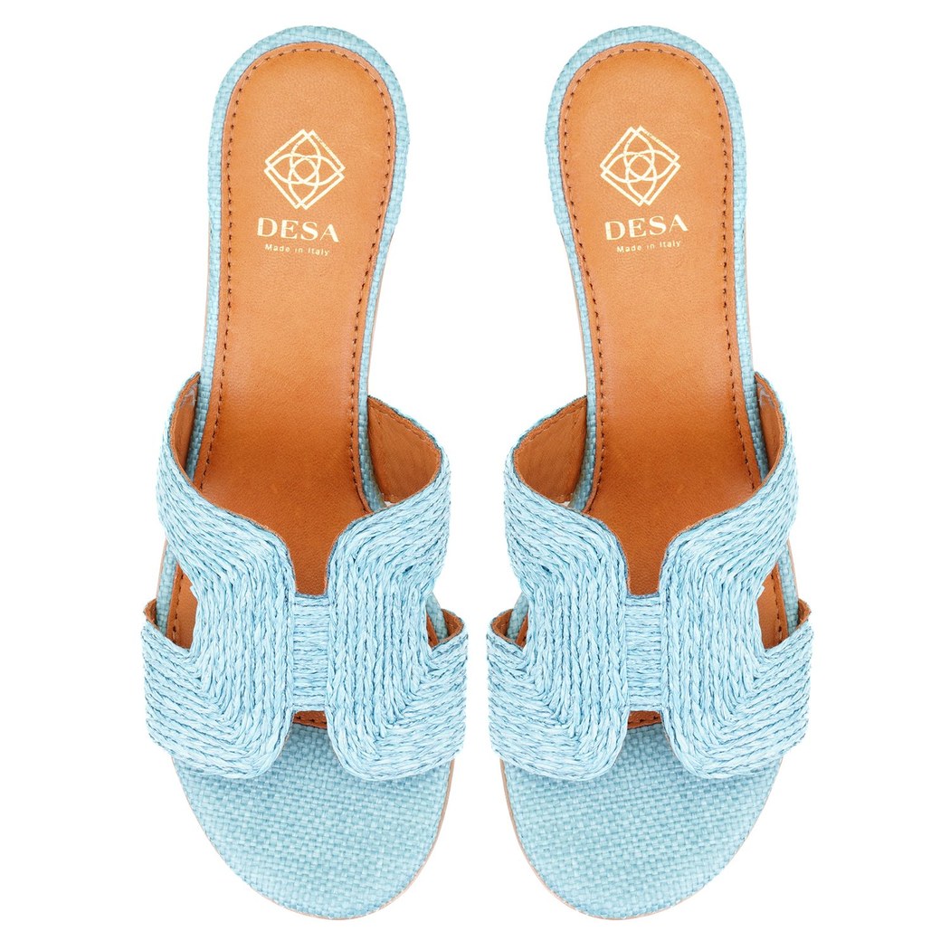 Kadın Mavi Hasır Örgülü Topuklu Terlik