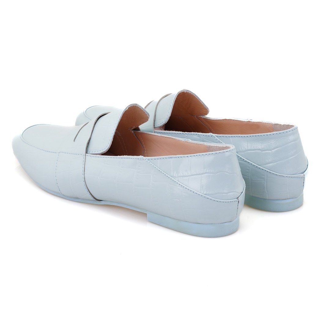 Kadın Mavi Kroko Baskılı Deri Loafer