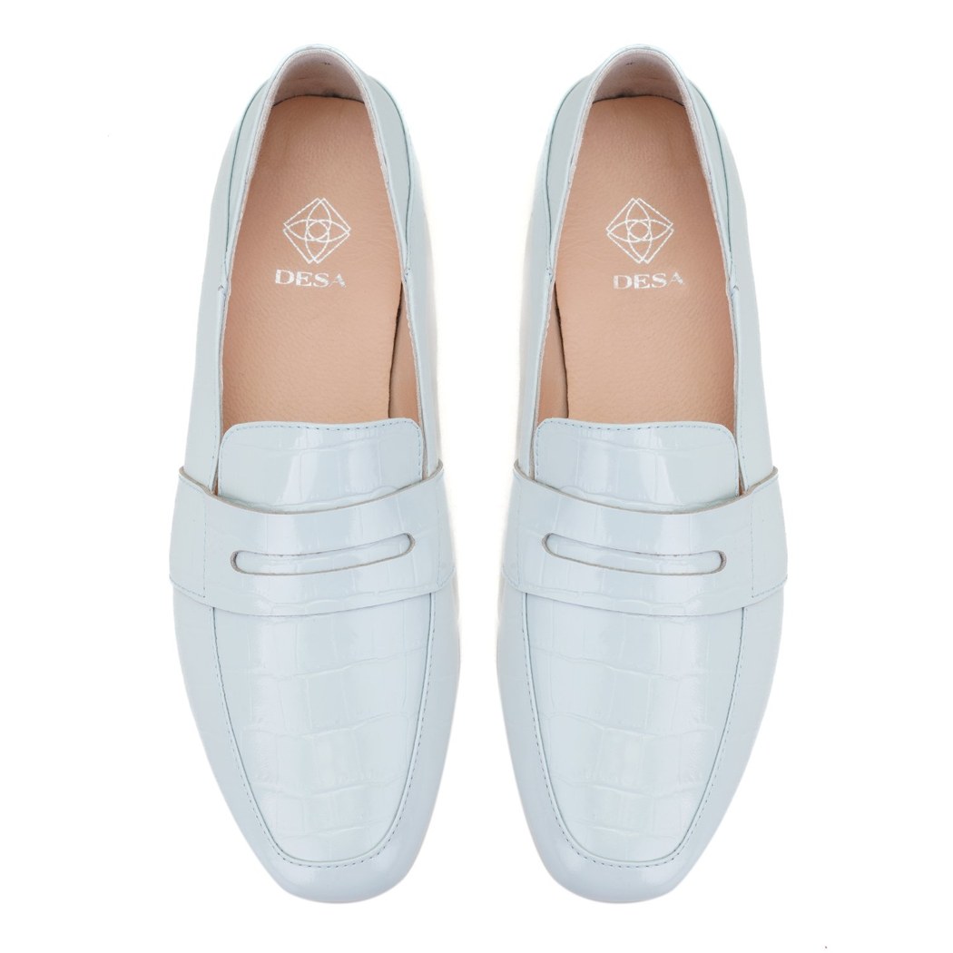 Kadın Mavi Kroko Baskılı Deri Loafer