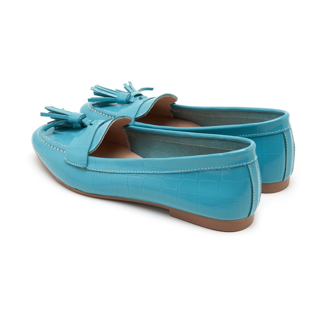 Kadın Mavi Kroko Baskılı Deri Loafer