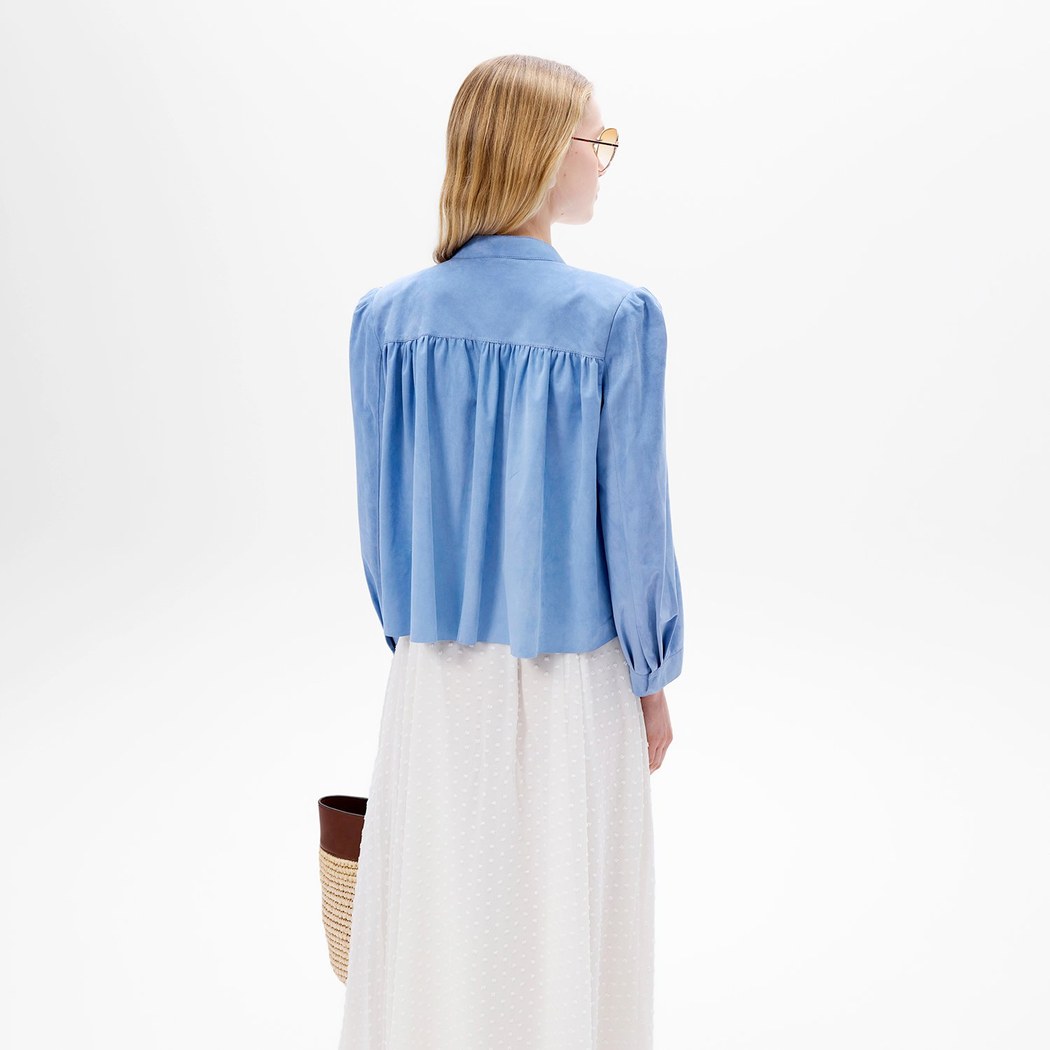 Kadın Mavi Pileli Süet Gömlek Ceket