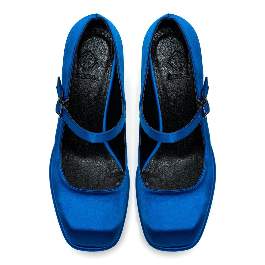 Kadın Mavi Saten Mary Jane Platform Ayakkabı