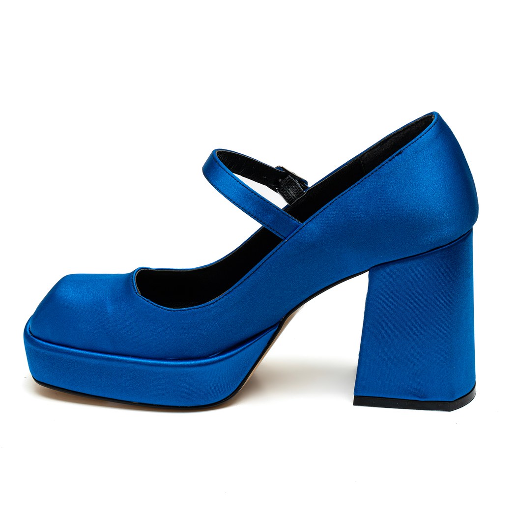 Kadın Mavi Saten Mary Jane Platform Ayakkabı