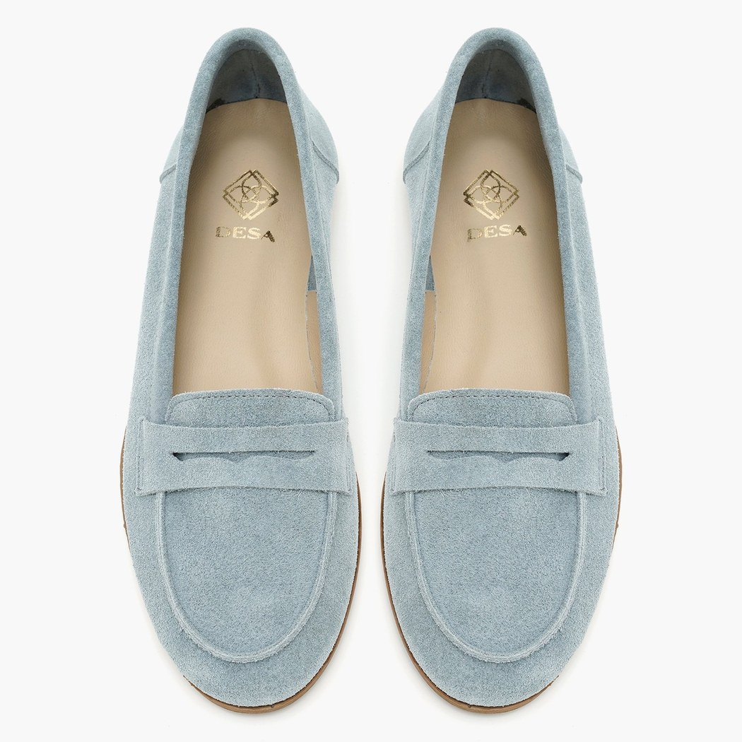 Kadın Mavi Süet Deri Loafer
