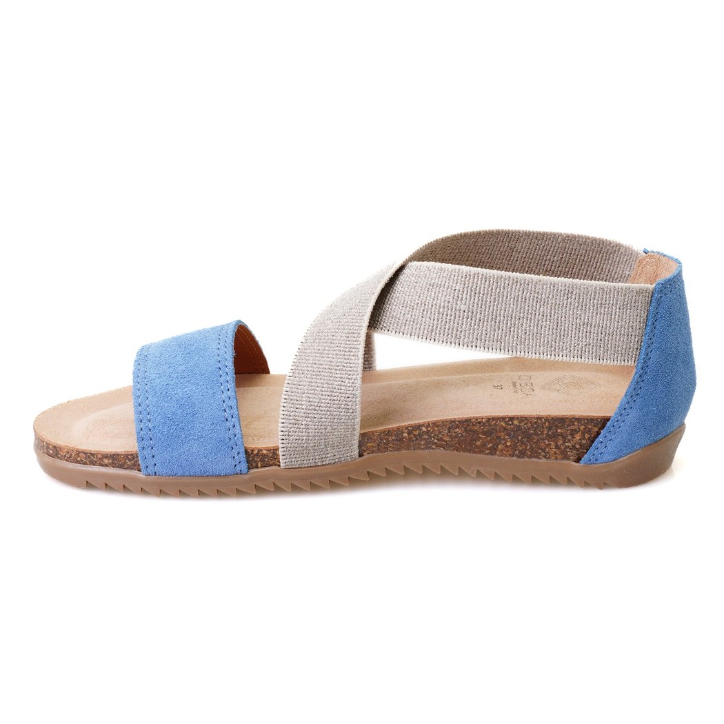 Kadın Mavi Süet Deri Sandalet