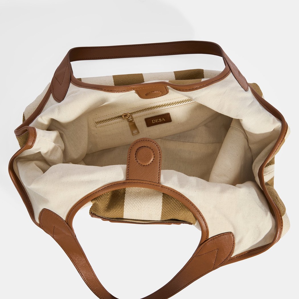 Kadın Monogram Logolu Vizon Çizgili Kumaş Omuz Çantası