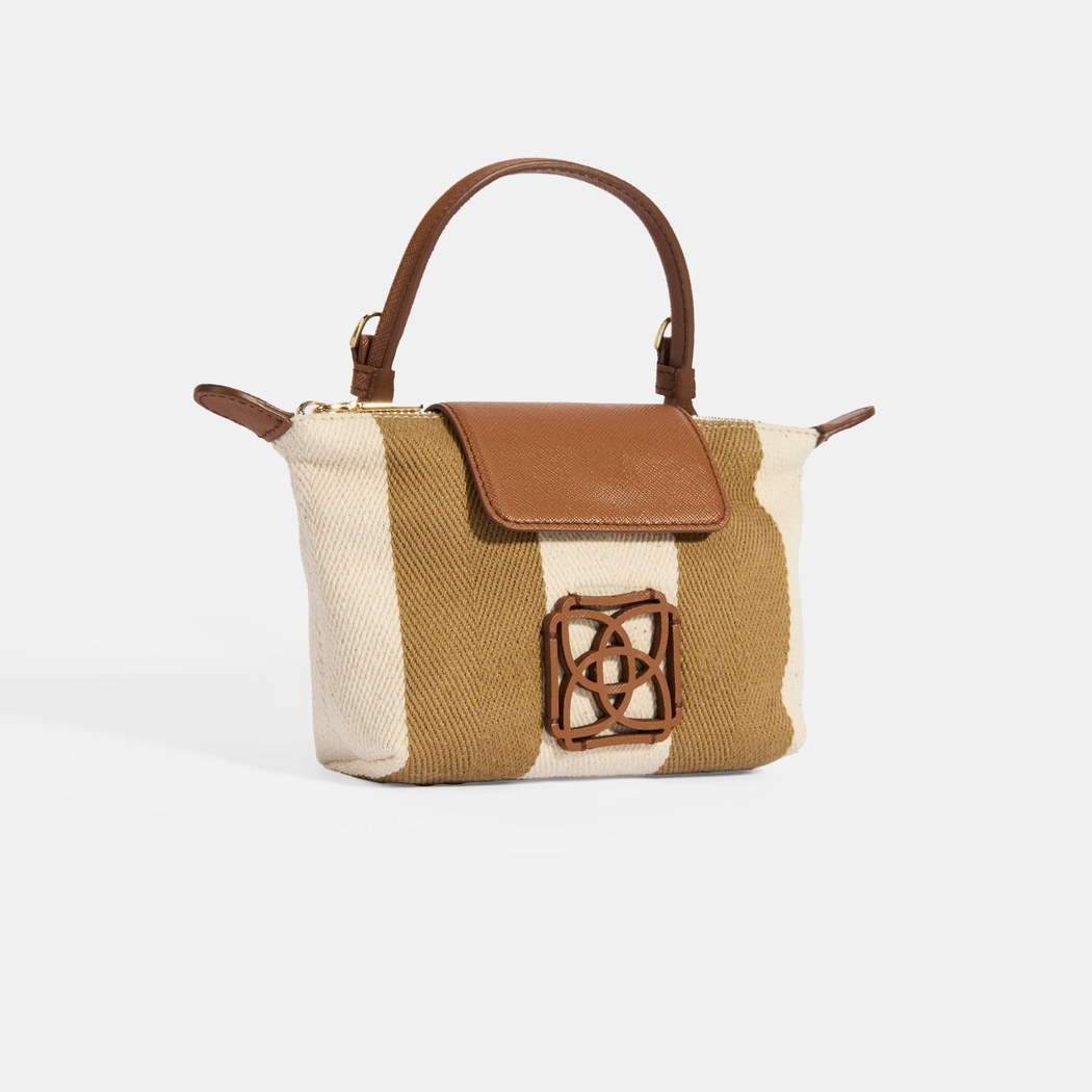 Kadın Monogram Logolu Vizon Çizgili Kumaş El Çantası