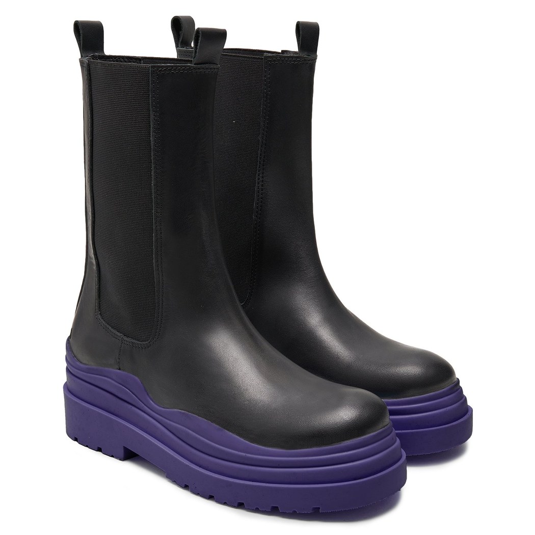 Kadın Mor Deri Chelsea Bot