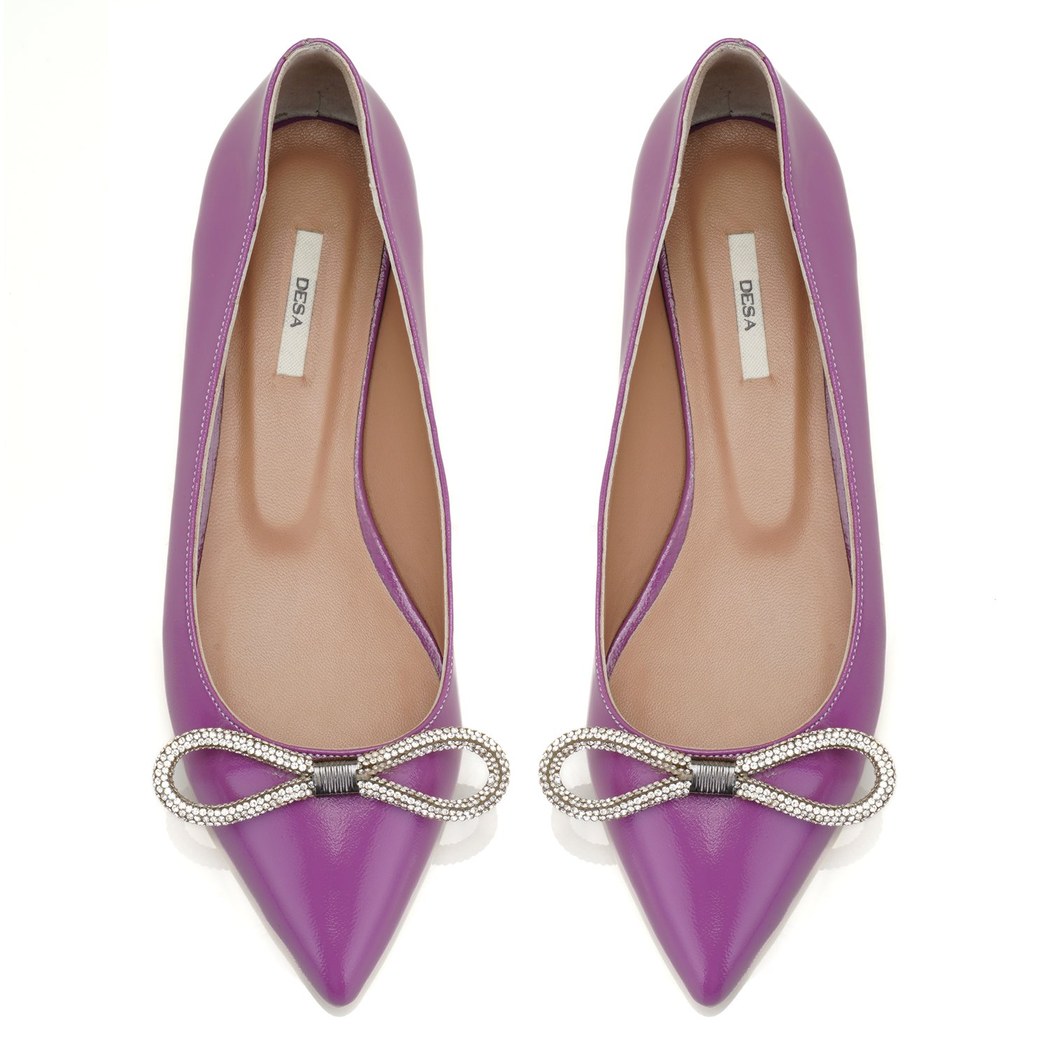 Kadın Mor Fiyonklu Rugan Deri Babet