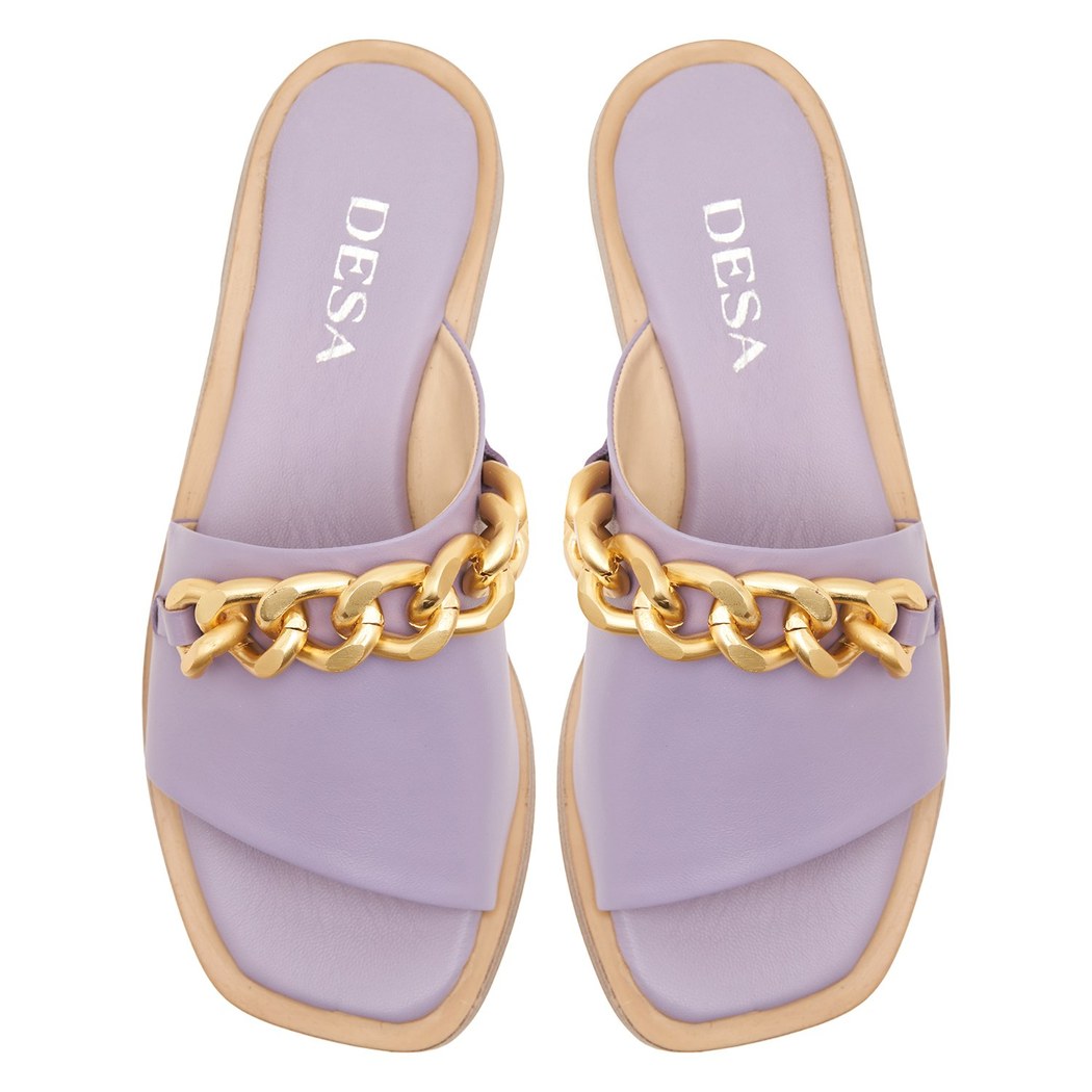 Kadın Mor Zincir Detaylı Deri Terlik