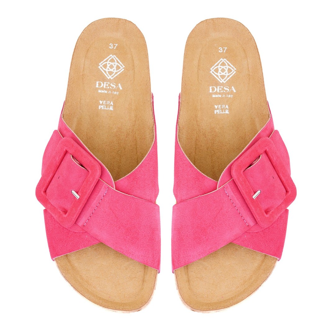 Kadın Pembe Ayarlanabilir Süet Deri Terlik