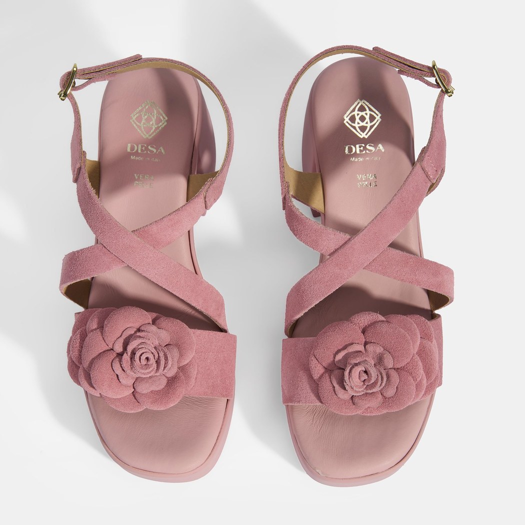 Kadın Pembe Ayarlanabilir Tokalı Süet Topuklu Sandalet