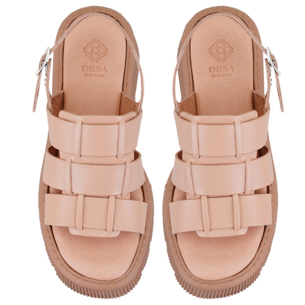 Kadın Pembe Dolgu Tabanlı Deri Sandalet