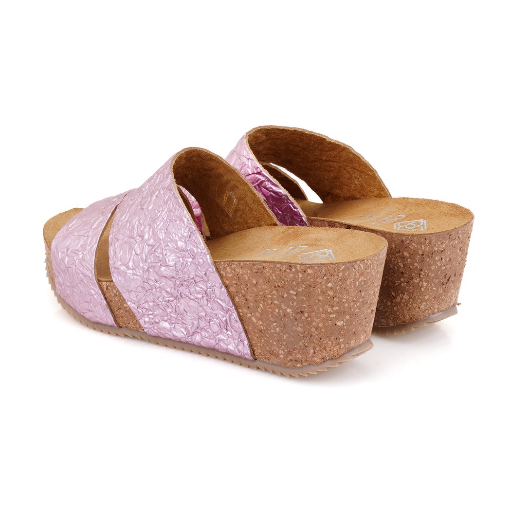 Kadın Pembe Dolgu Topuklu Deri Terlik