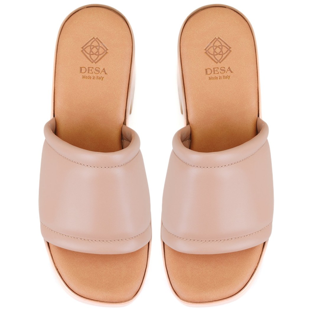 Kadın Pembe Kalın Topuklu Deri Terlik