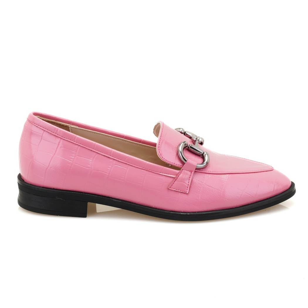 Kadın Pembe Kroko Baskılı Deri Loafer