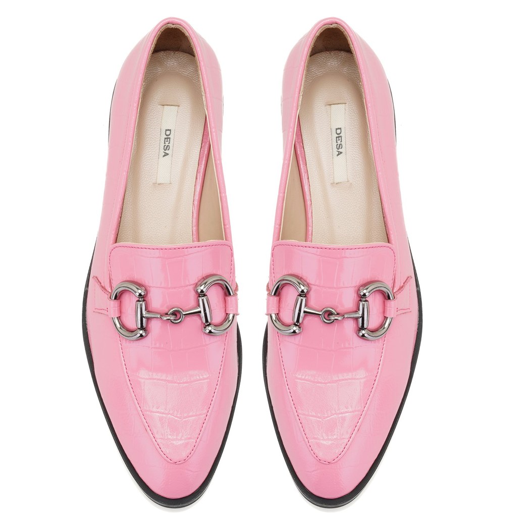 Kadın Pembe Kroko Baskılı Deri Loafer