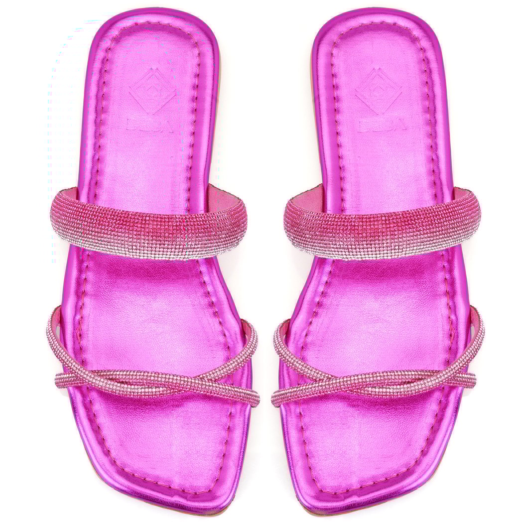 Kadın Pembe Parlak Taş Detaylı Terlik