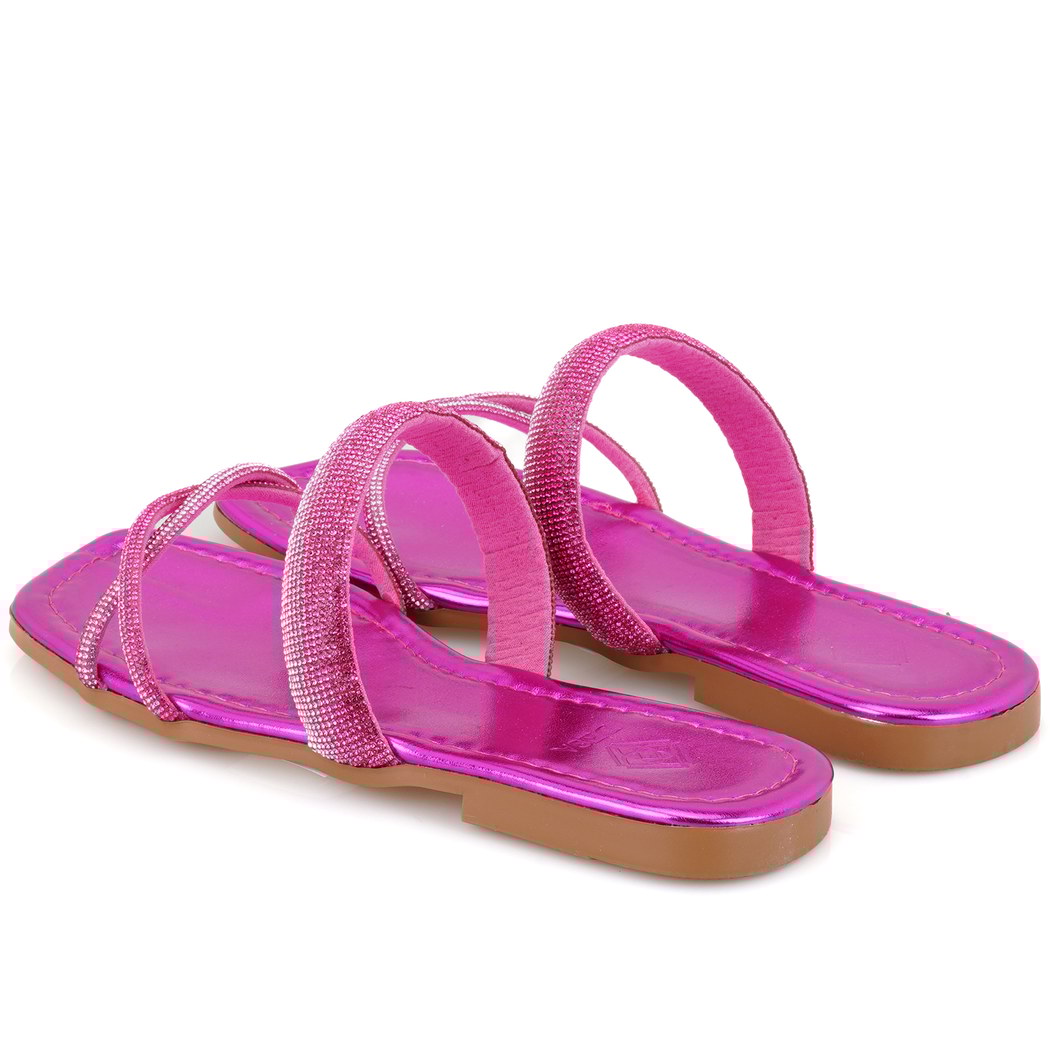 Kadın Pembe Parlak Taş Detaylı Terlik