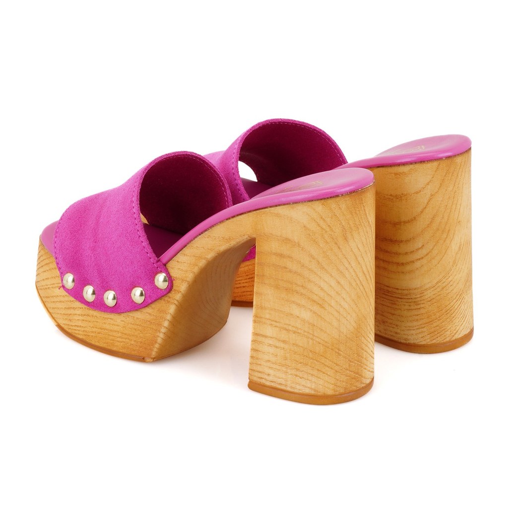 Kadın Pembe Platform Topuklu Süet Deri Terlik