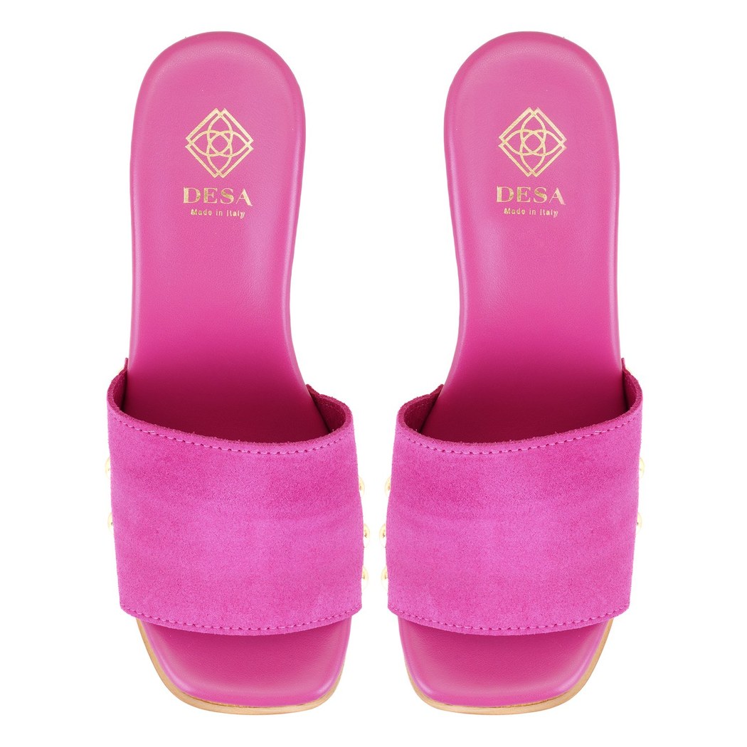 Kadın Pembe Platform Topuklu Süet Deri Terlik