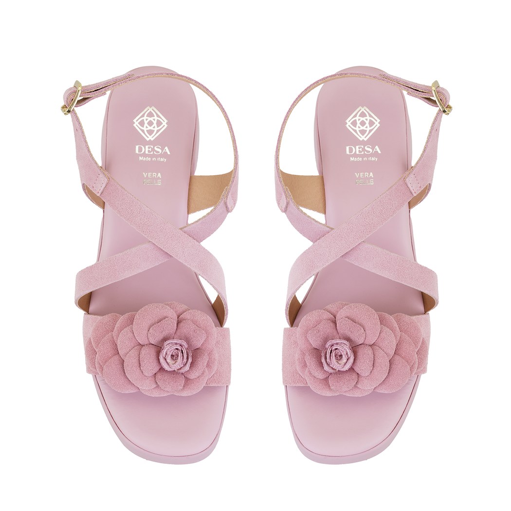 Kadın Pembe Topuklu Süet Deri Sandalet