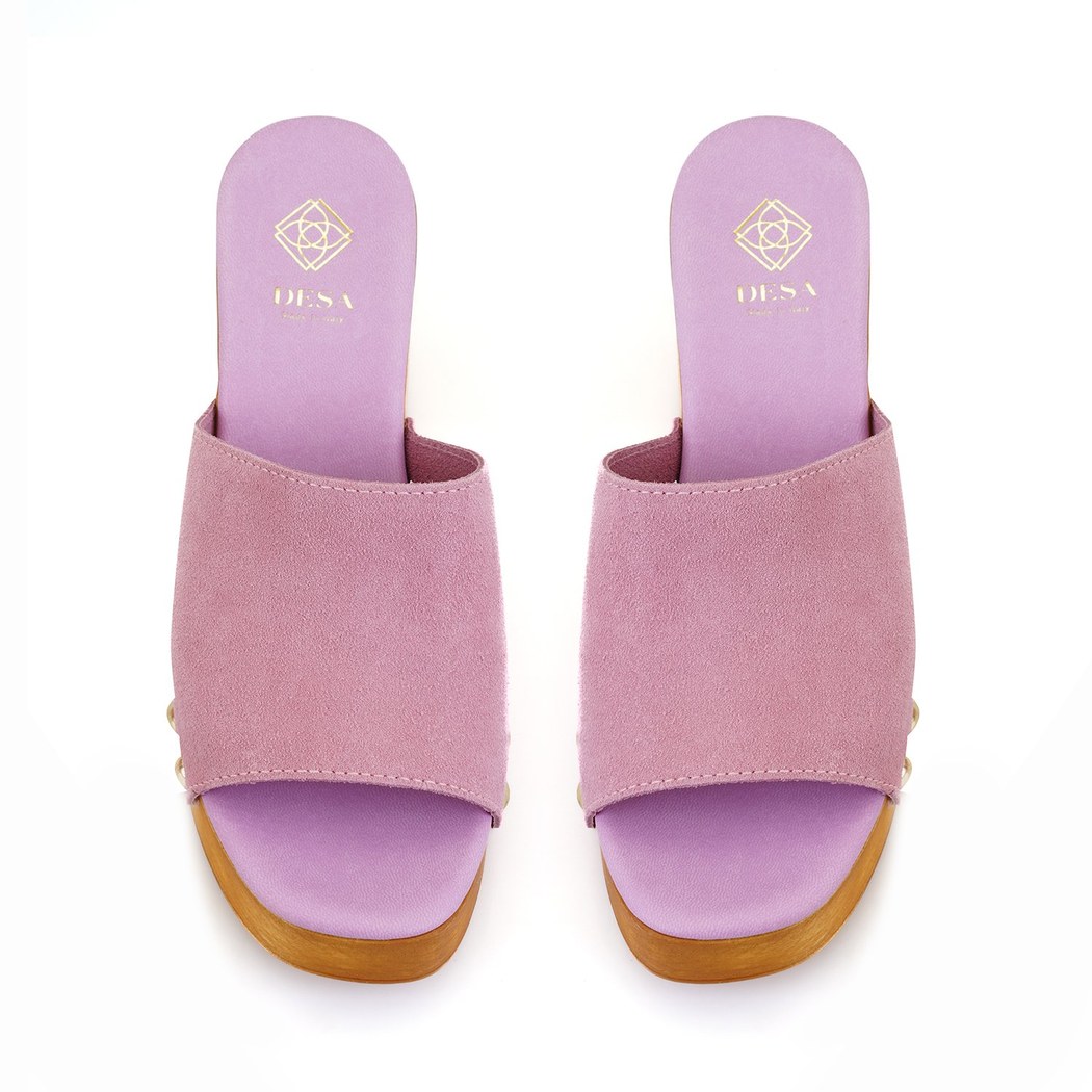 Kadın Pembe Topuklu Süet Deri Terlik