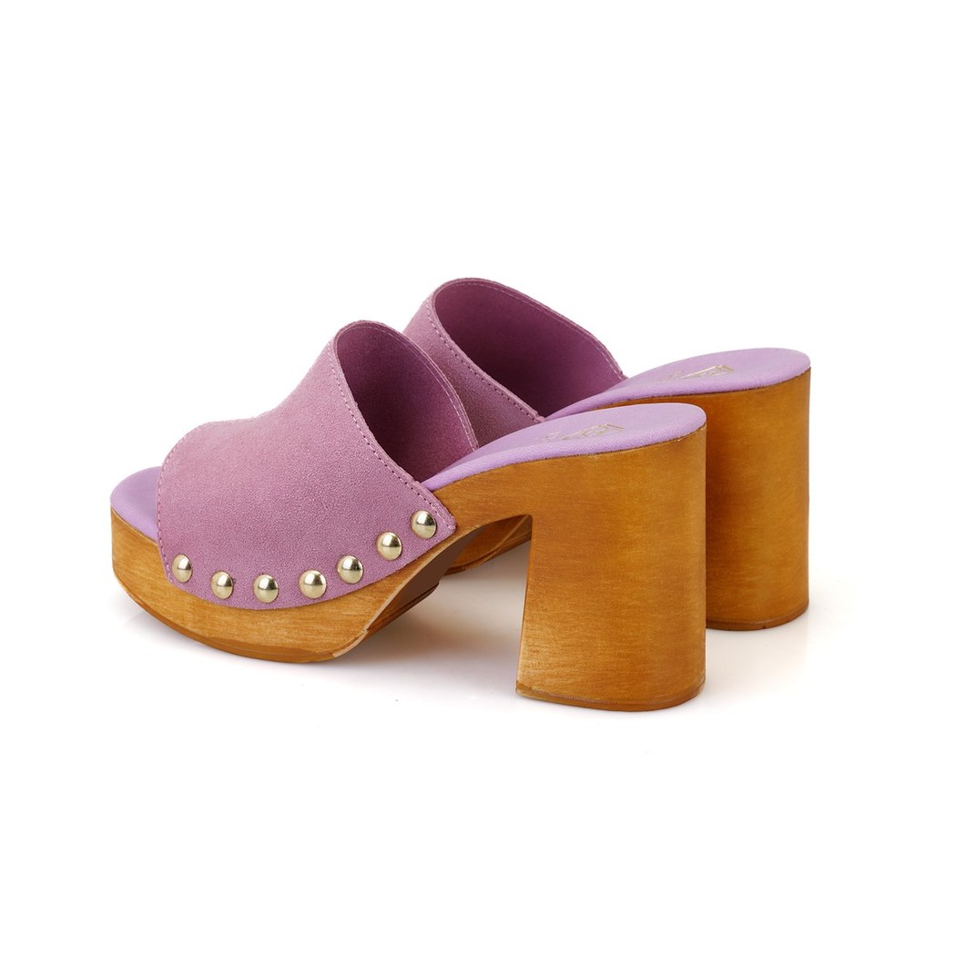 Kadın Pembe Topuklu Süet Deri Terlik