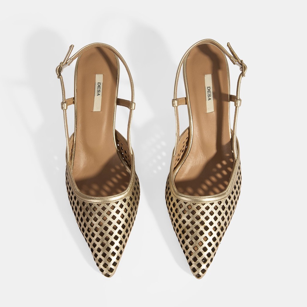Kadın Perforeli Gold Deri Slingback Ayakkabı