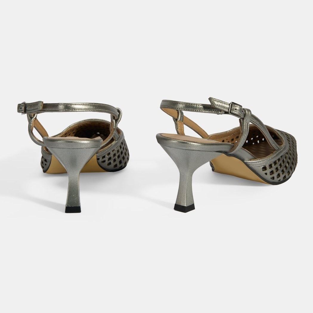 Kadın Perforeli Metalik Deri Slingback Ayakkabı