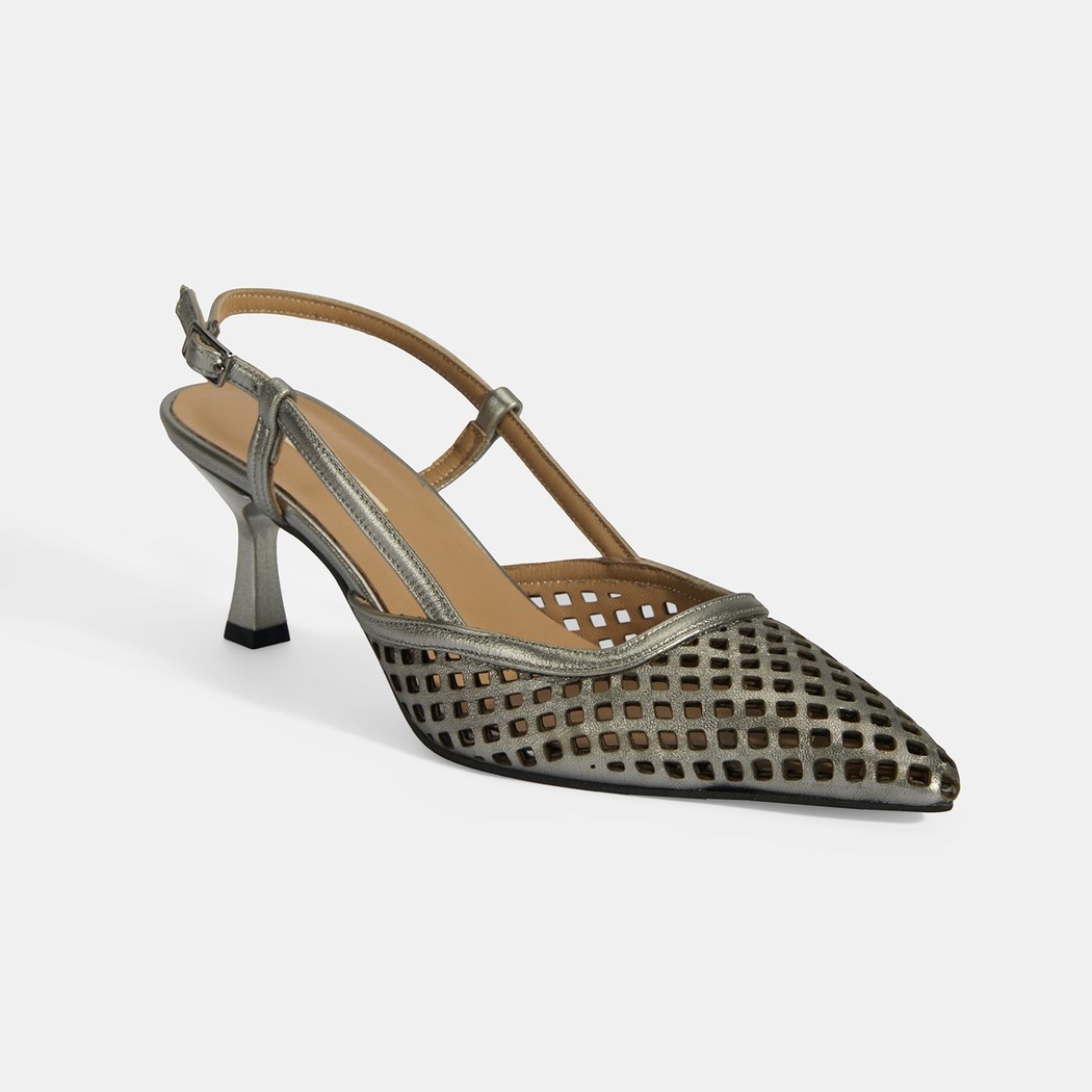 Kadın Perforeli Metalik Deri Slingback Ayakkabı