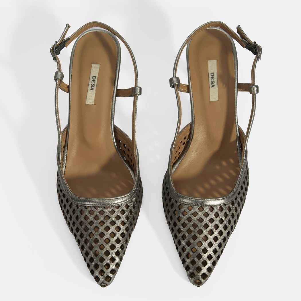 Kadın Perforeli Metalik Deri Slingback Ayakkabı