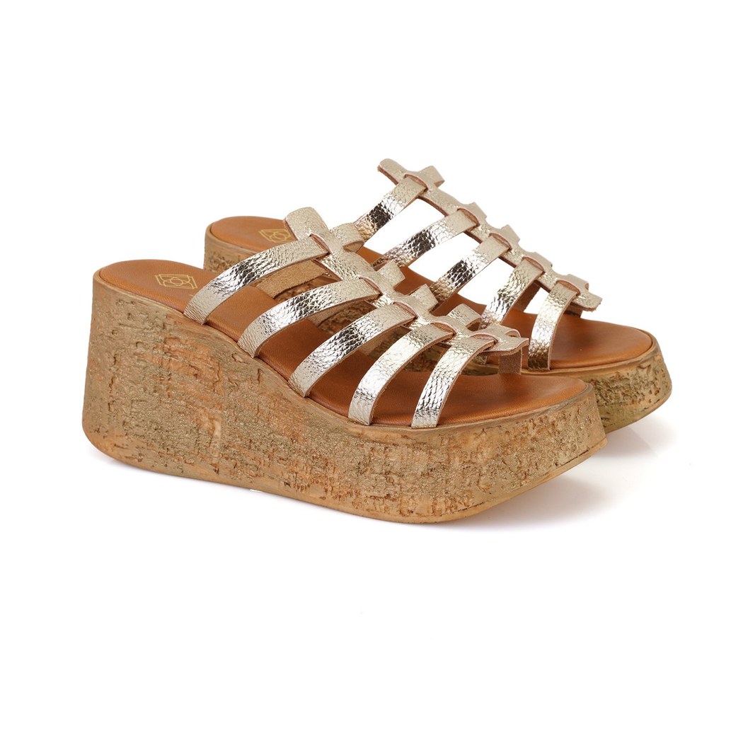 Kadın Platin Dolgu Topuklu Deri Terlik