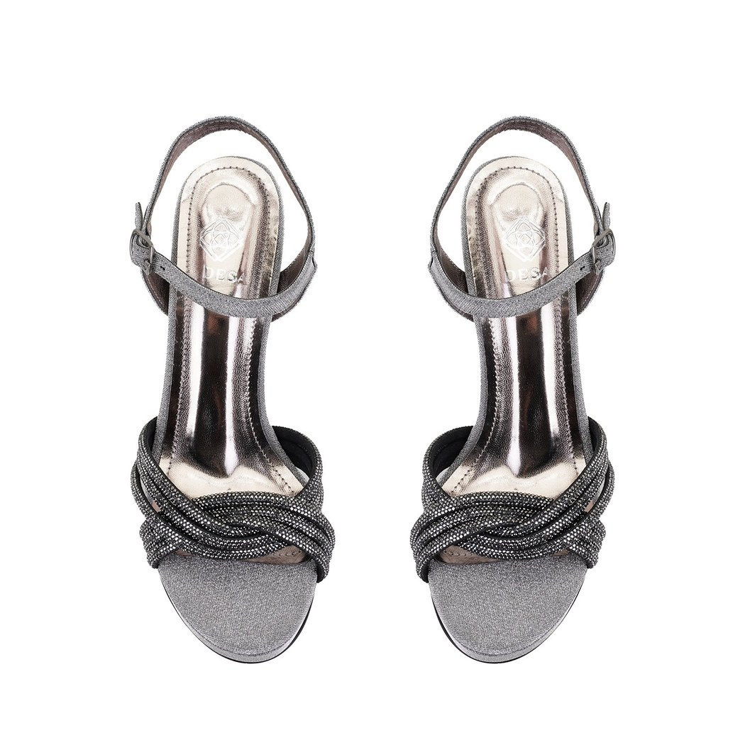 Kadın Platin Parlak Taş Detaylı Topuklu Abiye Ayakkabı