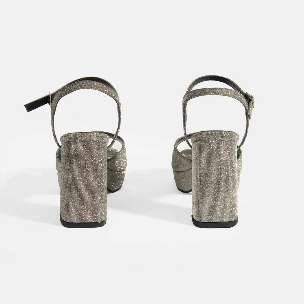 Kadın Platin Toka Detaylı Topuklu Abiye Sandalet