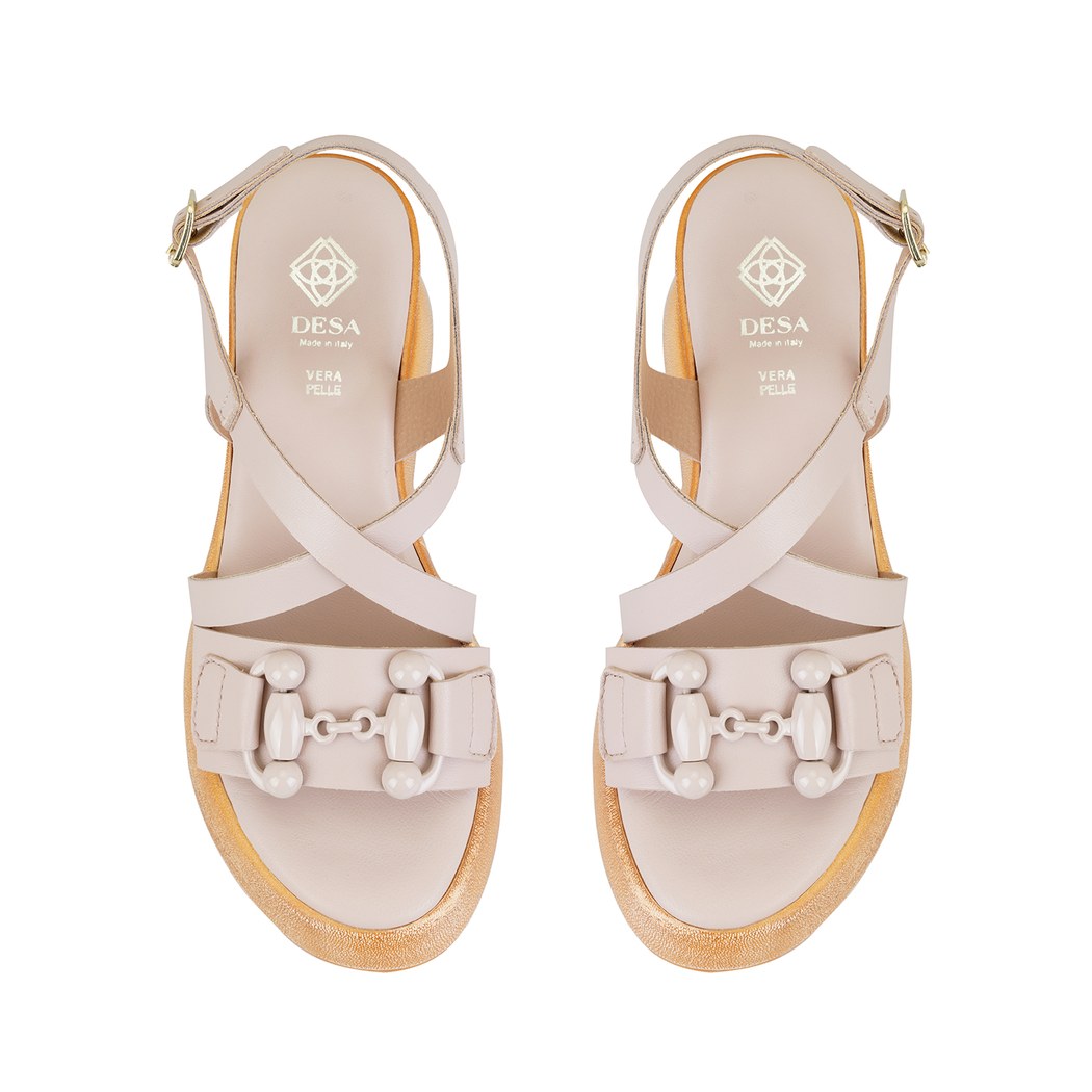 Kadın Pudra Ayarlanabilir Tokalı Topuklu Deri Sandalet