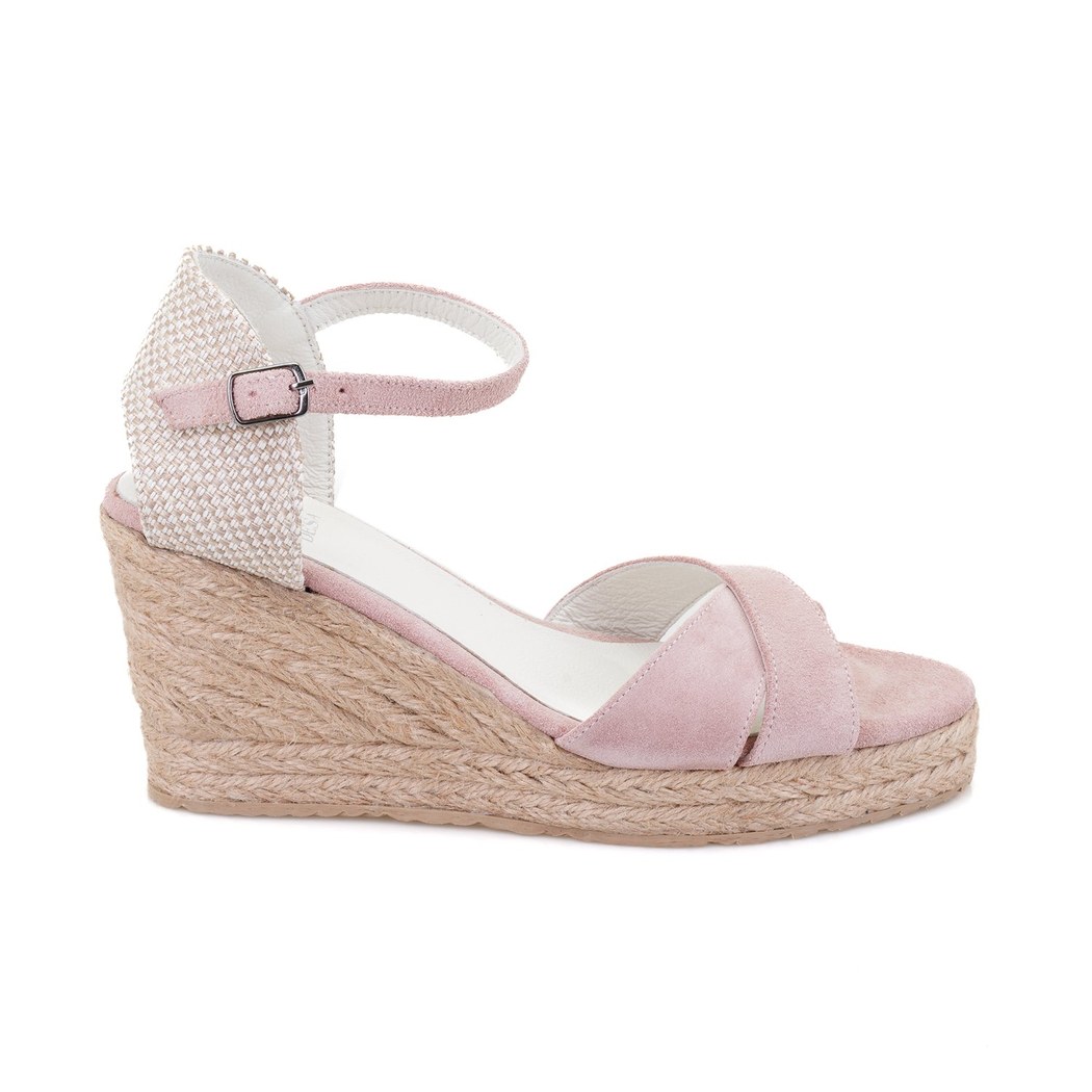 Kadın Pudra Dolgu Topuk Süet Espadril Sandalet