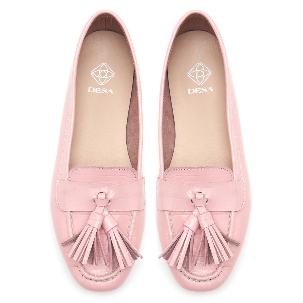 Kadın Pudra Kroko Baskılı Deri Loafer