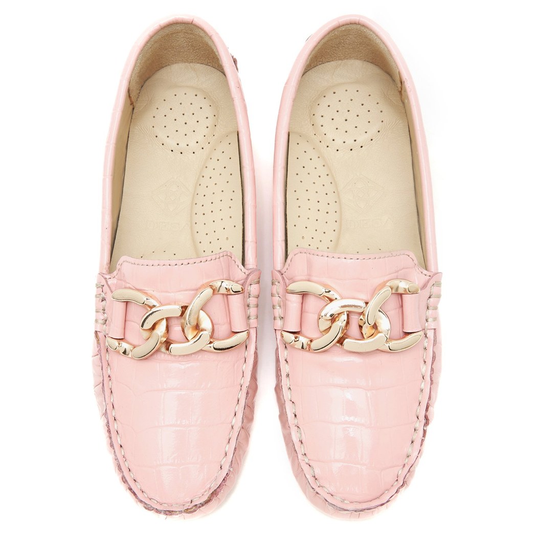 Kadın Pudra Kroko Baskılı Deri Loafer