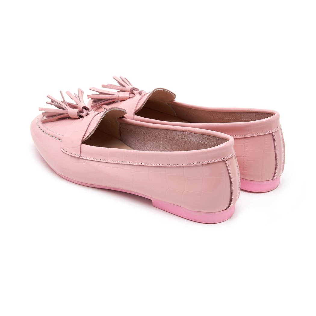 Kadın Pudra Kroko Baskılı Deri Loafer