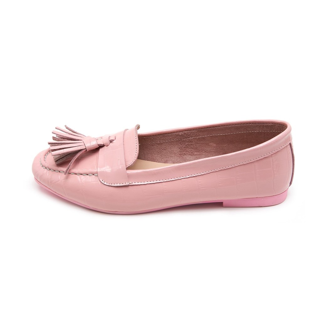 Kadın Pudra Kroko Baskılı Deri Loafer