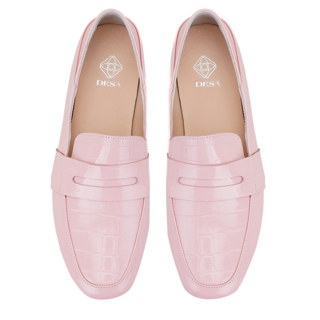 Kadın Pudra Kroko Baskılı Deri Loafer