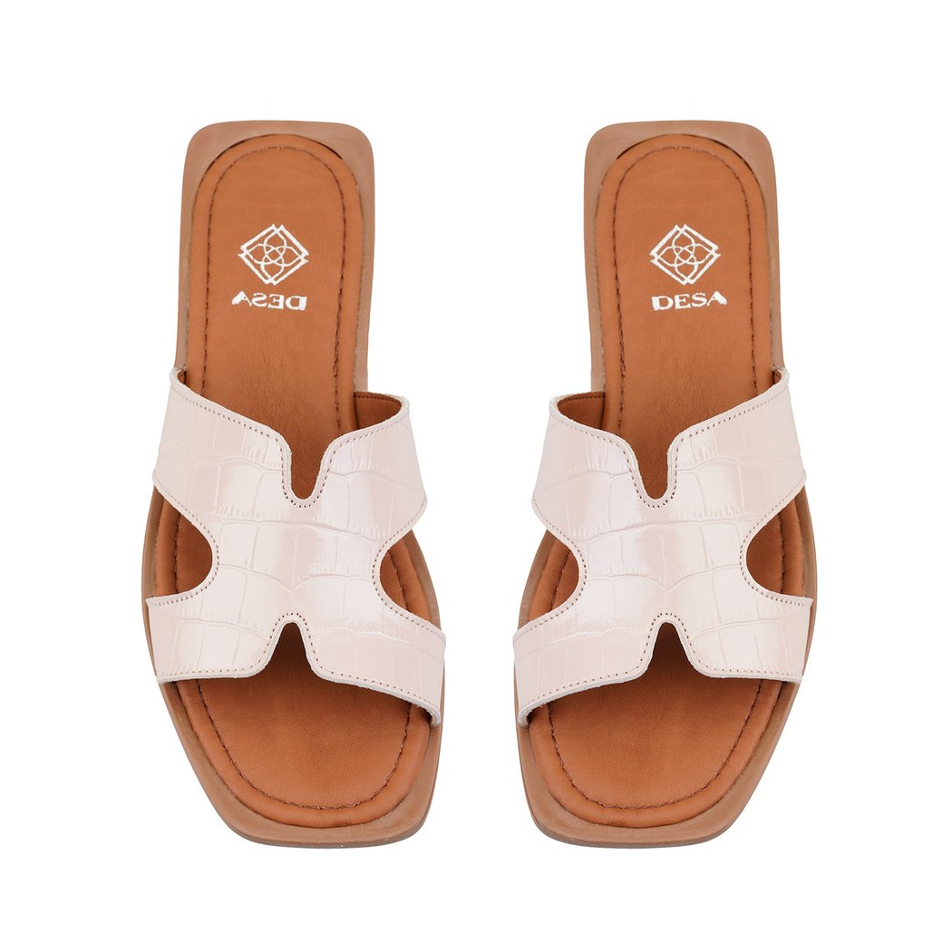 Kadın Pudra Kroko Baskılı Deri Terlik