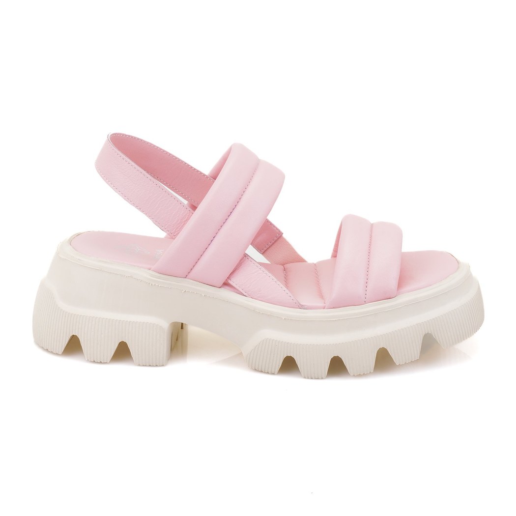 Kadın Pudra Puffer Deri Sandalet