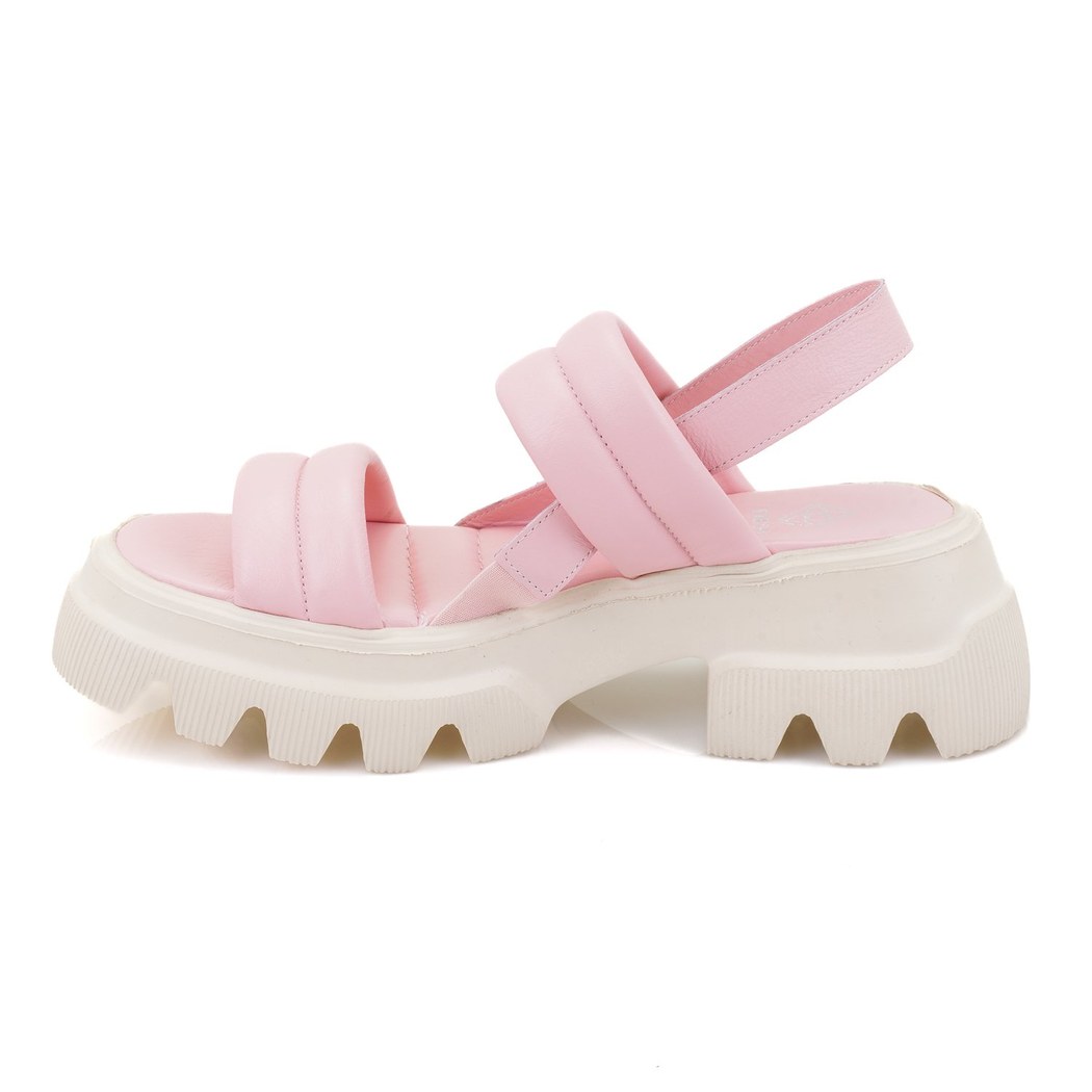 Kadın Pudra Puffer Deri Sandalet