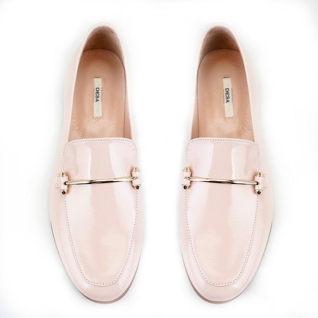 Kadın Pudra Rugan Deri Loafer