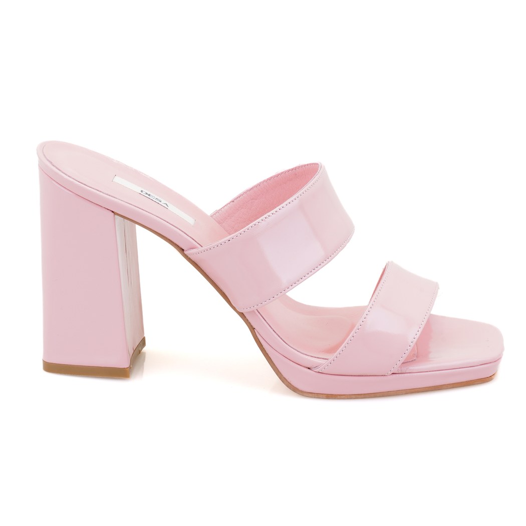 Kadın Pudra Rugan Deri Platformlu Terlik