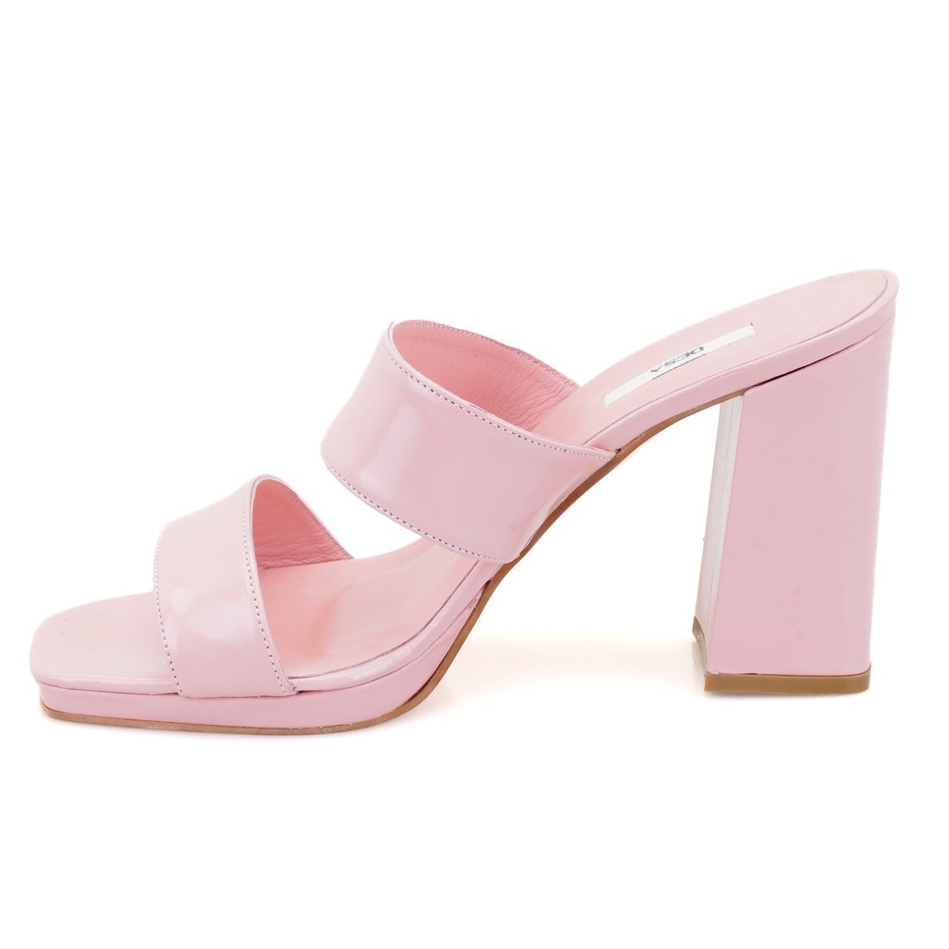 Kadın Pudra Rugan Deri Platformlu Terlik